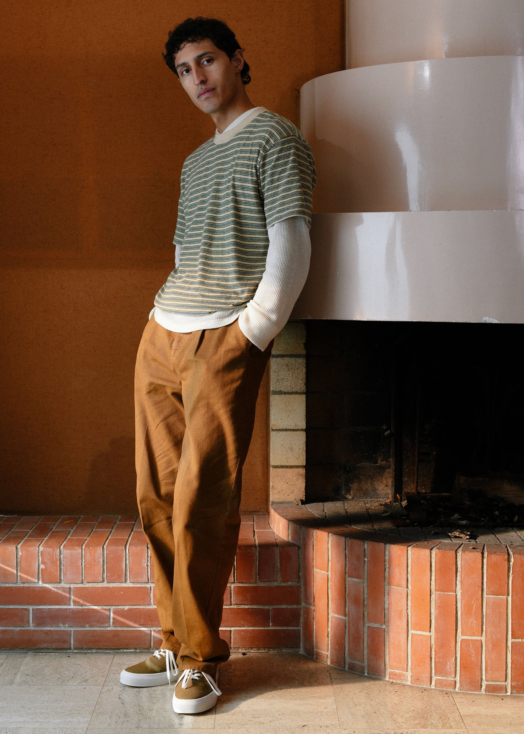Oregon t-shirt in striped khaki