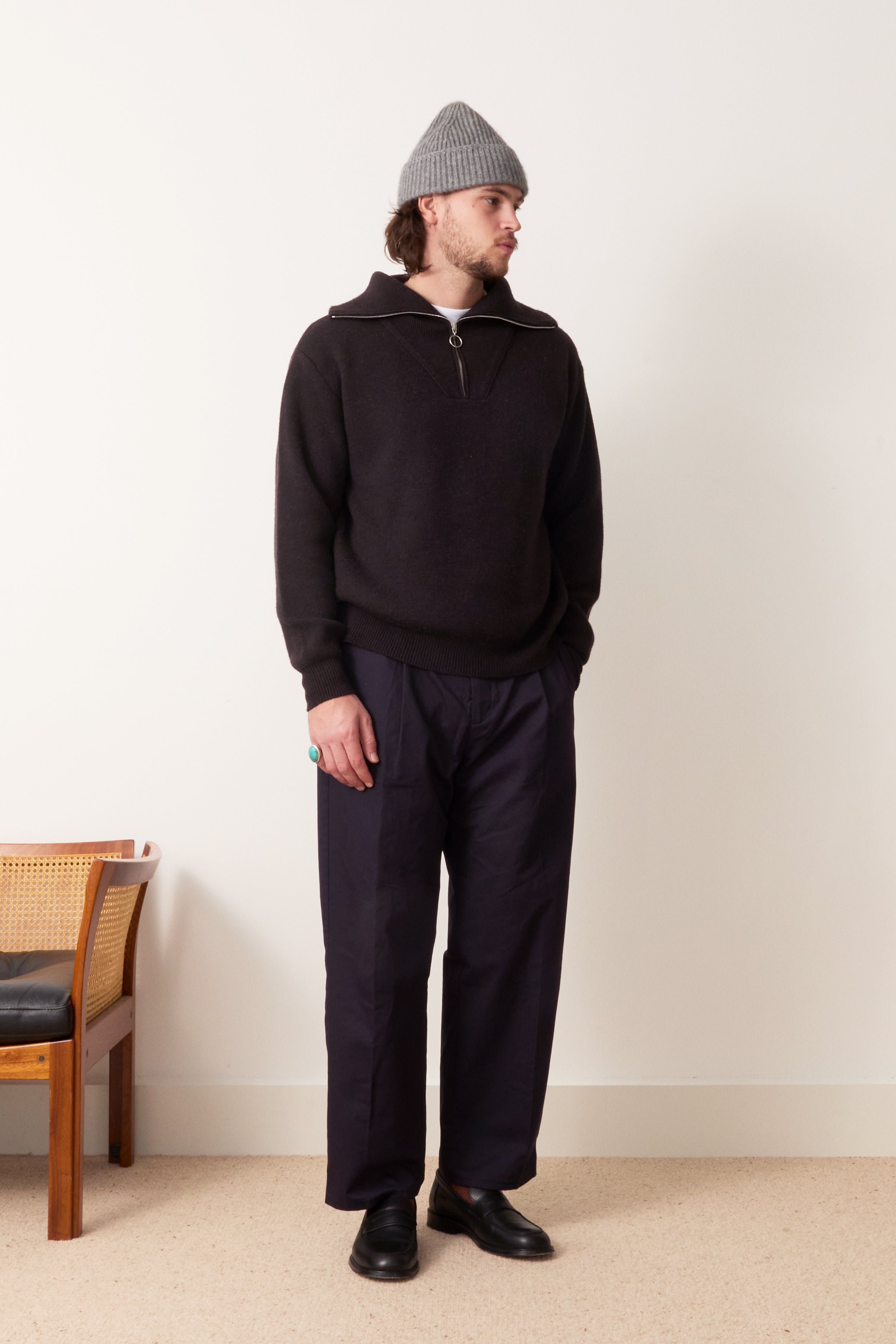 Matera Chocolate Half Zip Merino Wool Sweater