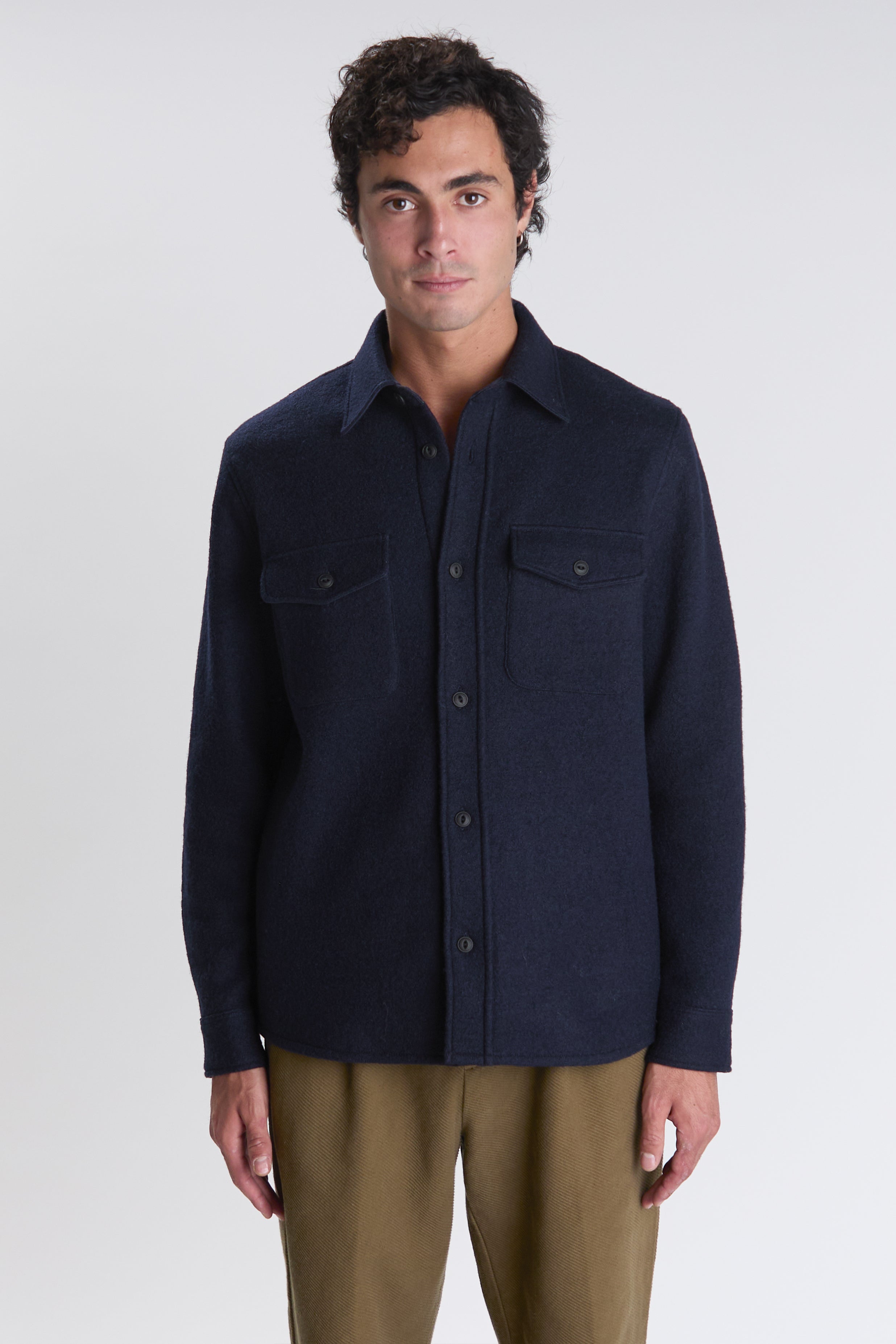 Men's Navy Blue Wool Overshirt, Premium Material | Bonnegueule