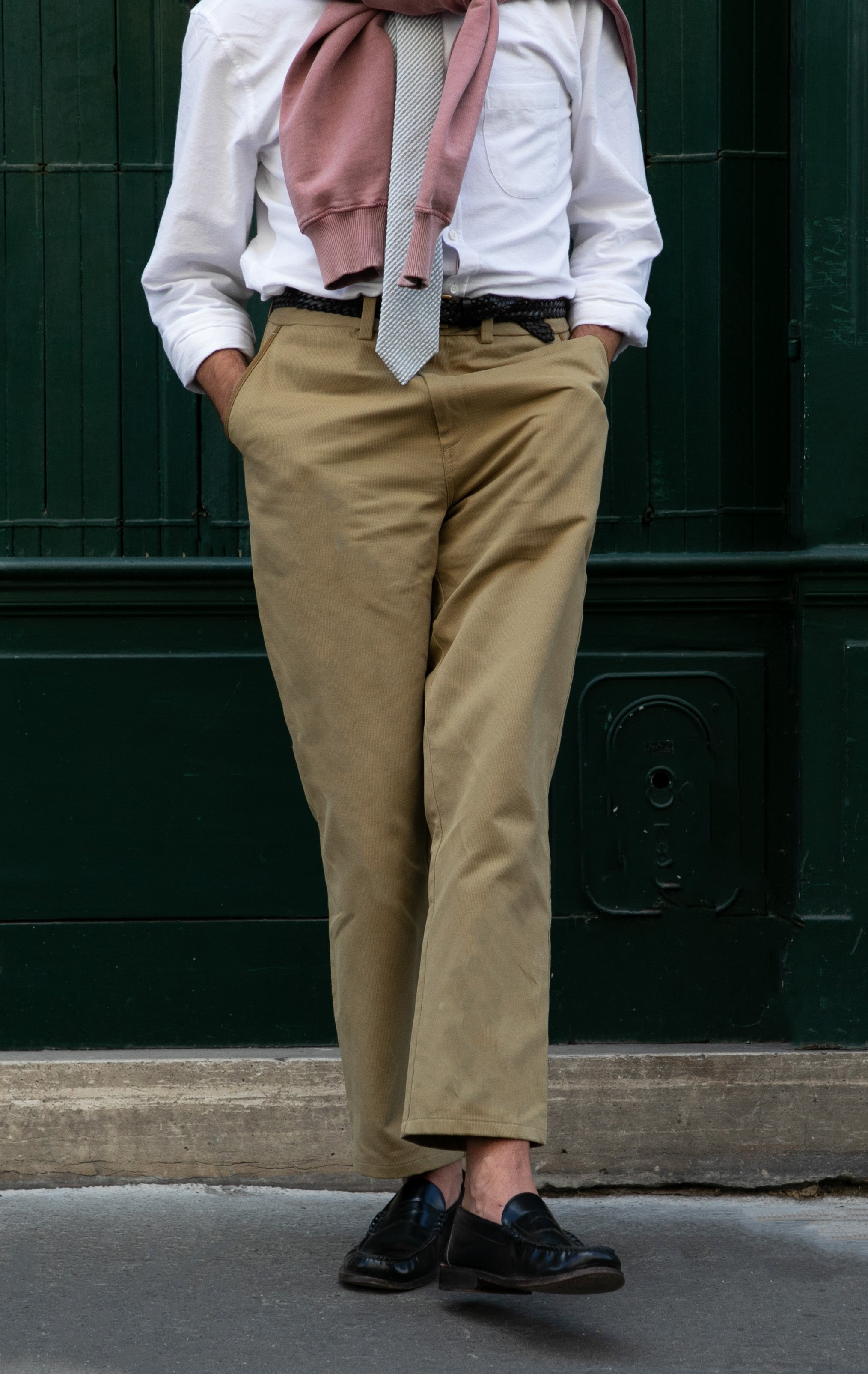 Chino Princeton en tissu Bedford de coton beige - 1