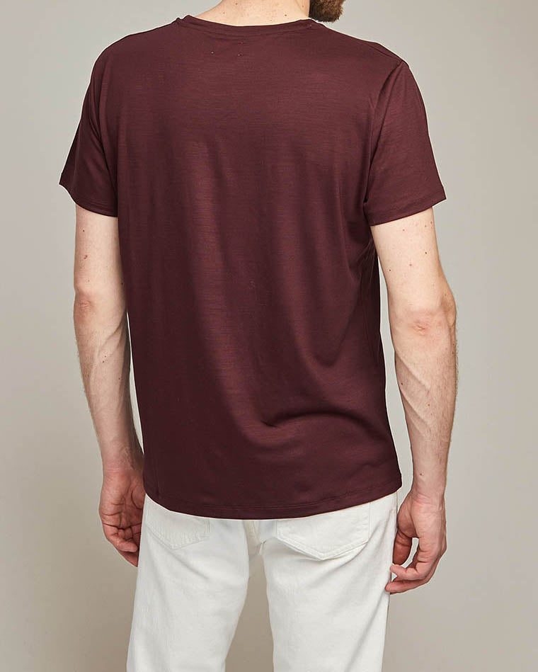 T-shirt Newtim en laine merinos luxueuse bordeaux - 3