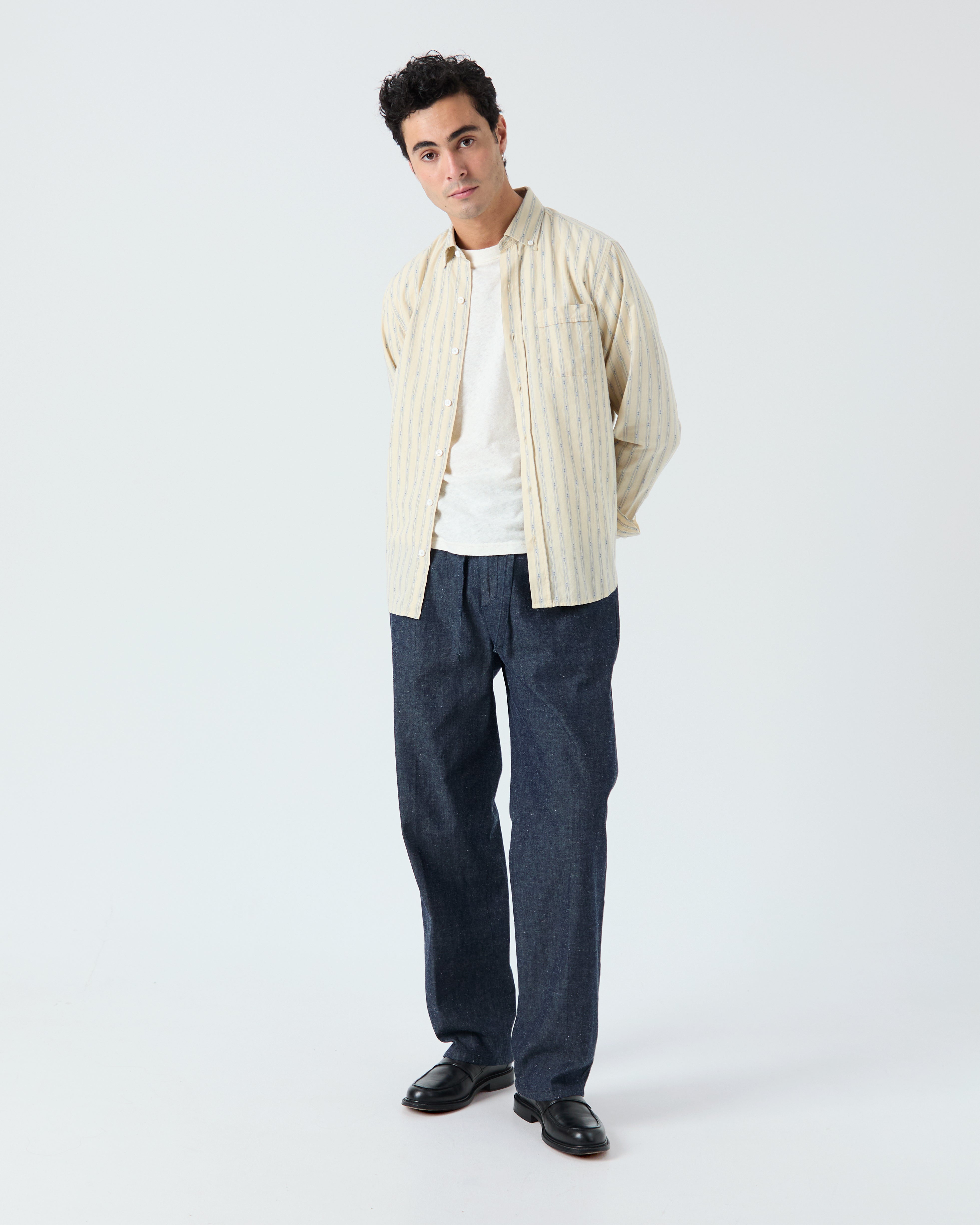 Calvi shirt in ecru and sky blue