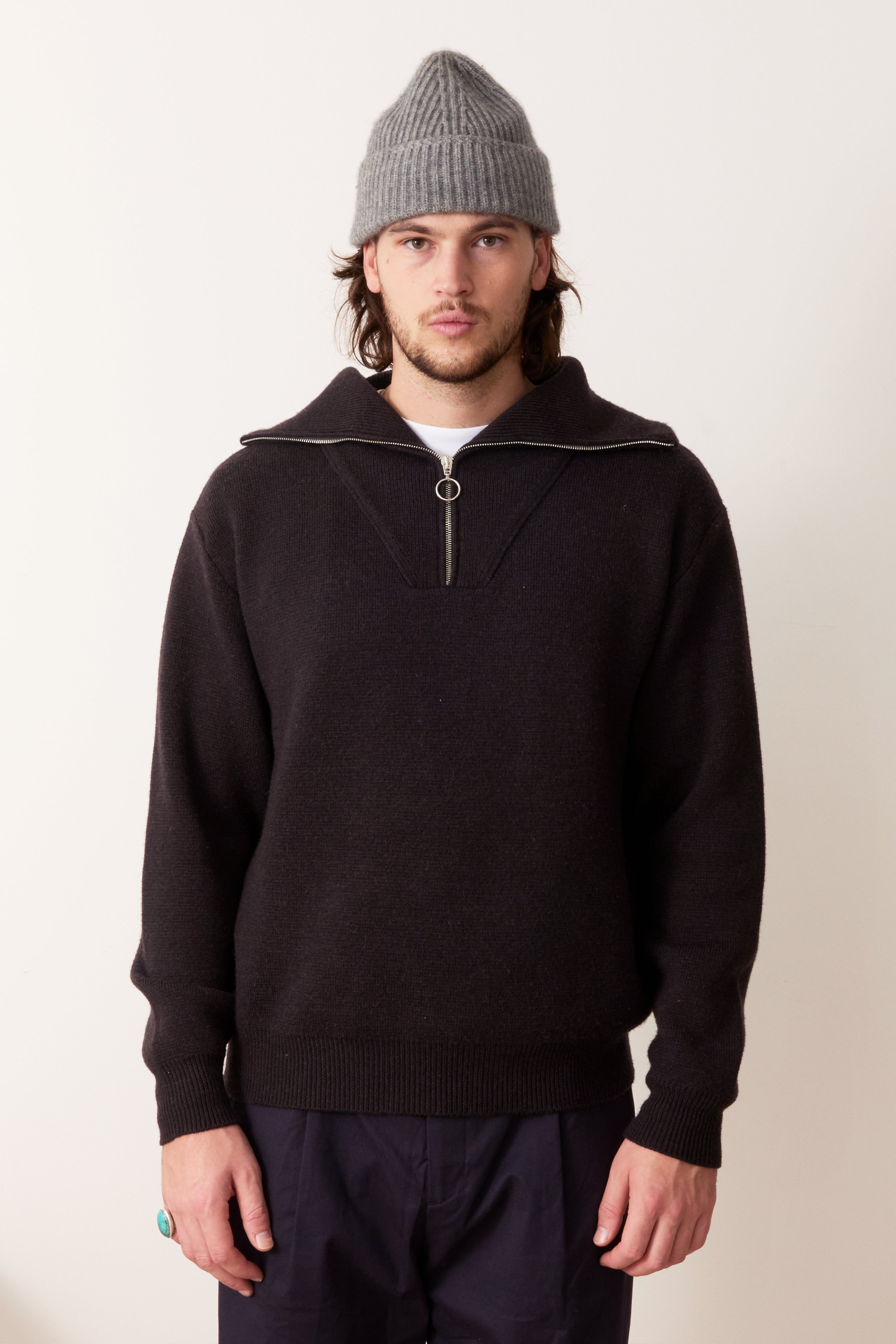 Matera Chocolate Half Zip Merino Wool Sweater