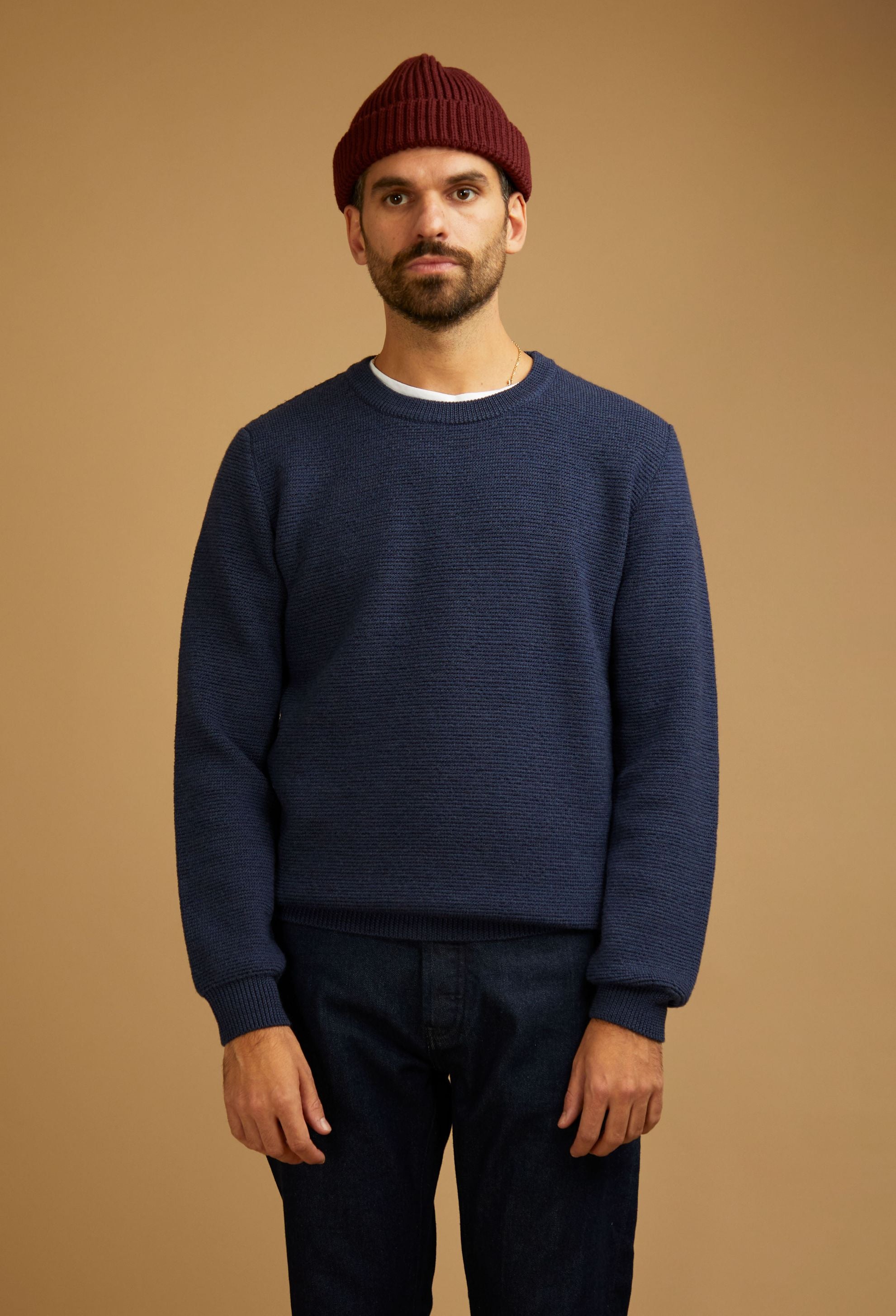 Pull Trevise bleu en laine merinos extrafine - 1