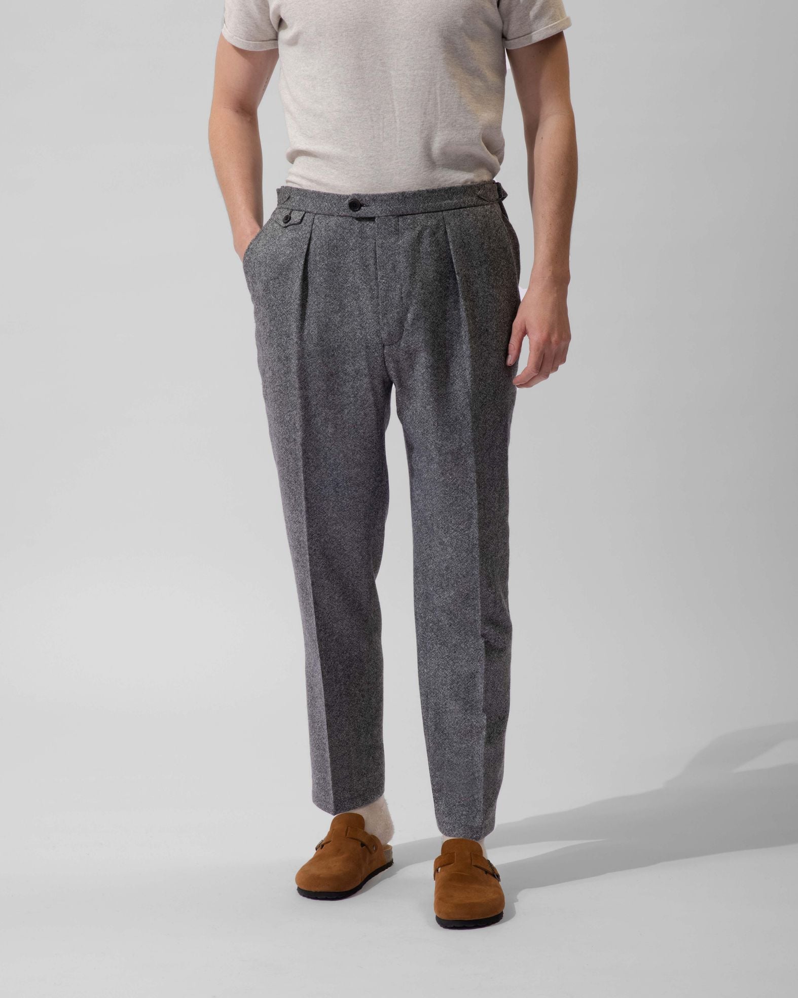 Pantalon Leeds à taille haute en tweed de laine gris - 1