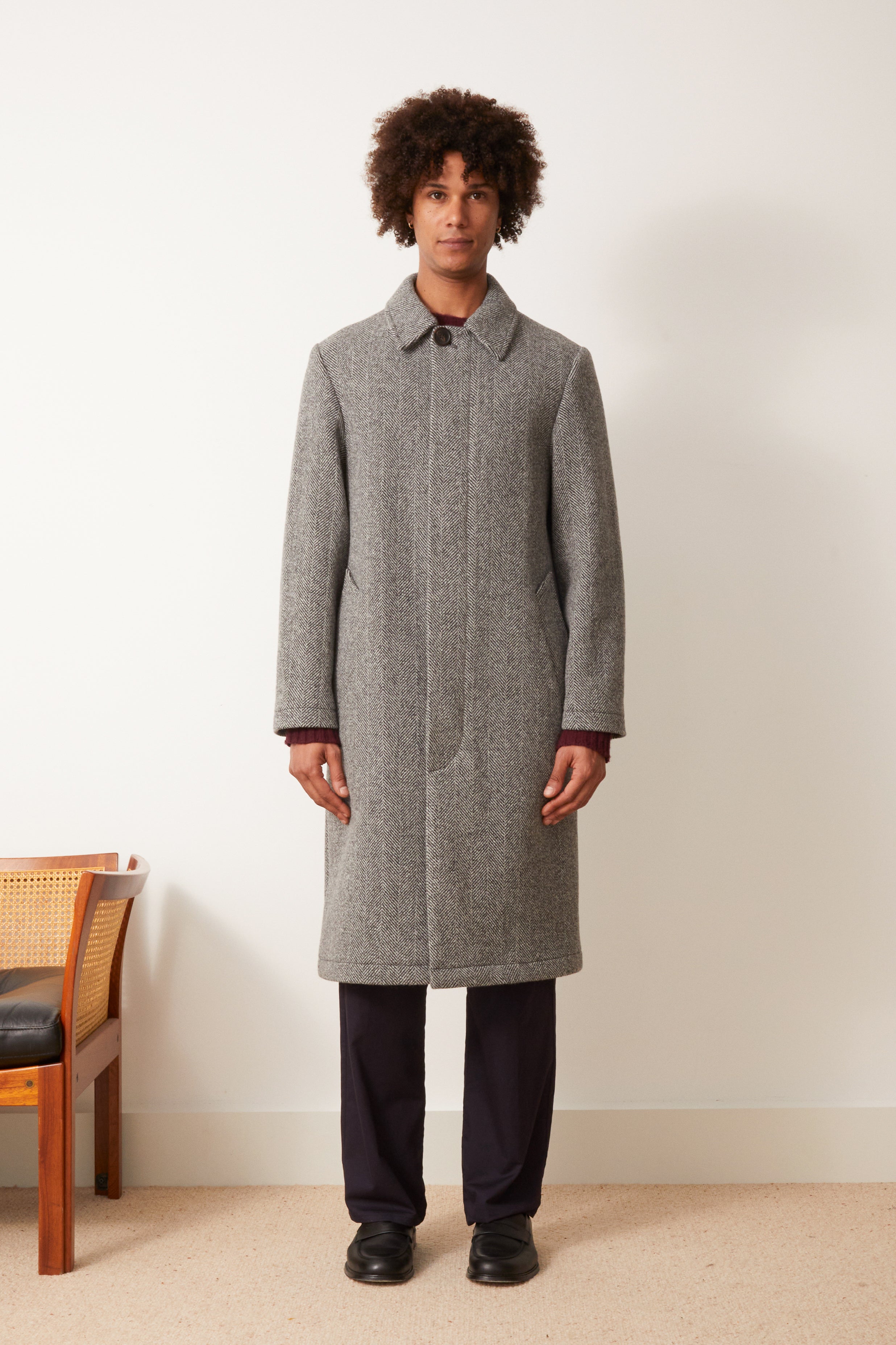 Montmartre Grey Herringbone Wool Overcoat