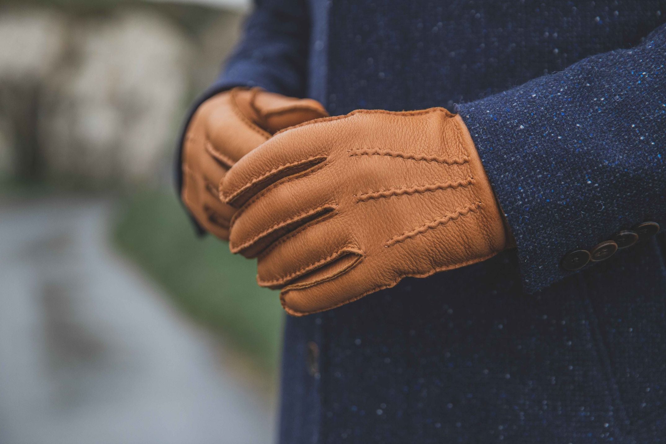 Gants Napoli camel en cuir de cerf doublés en cachemire - 4