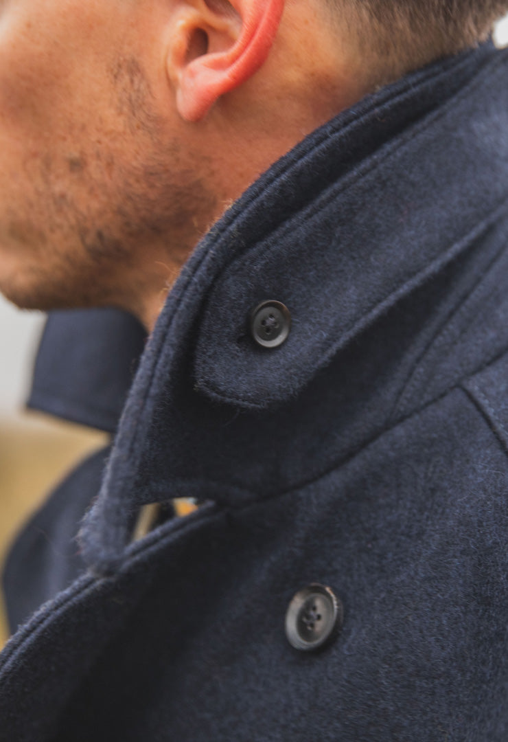 Manteau croisé Gall navy en laine cardée - 4