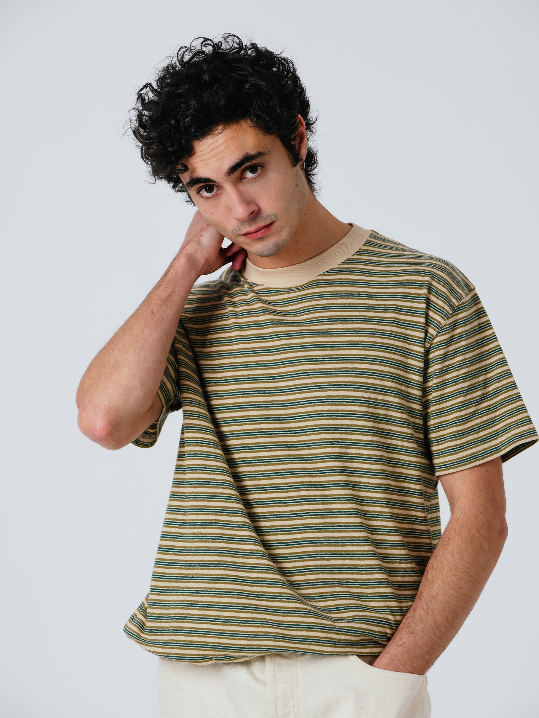 Oregon t-shirt in striped khaki