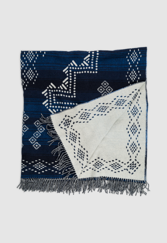 Plaid Nagiso motif sashiko indigo - 1