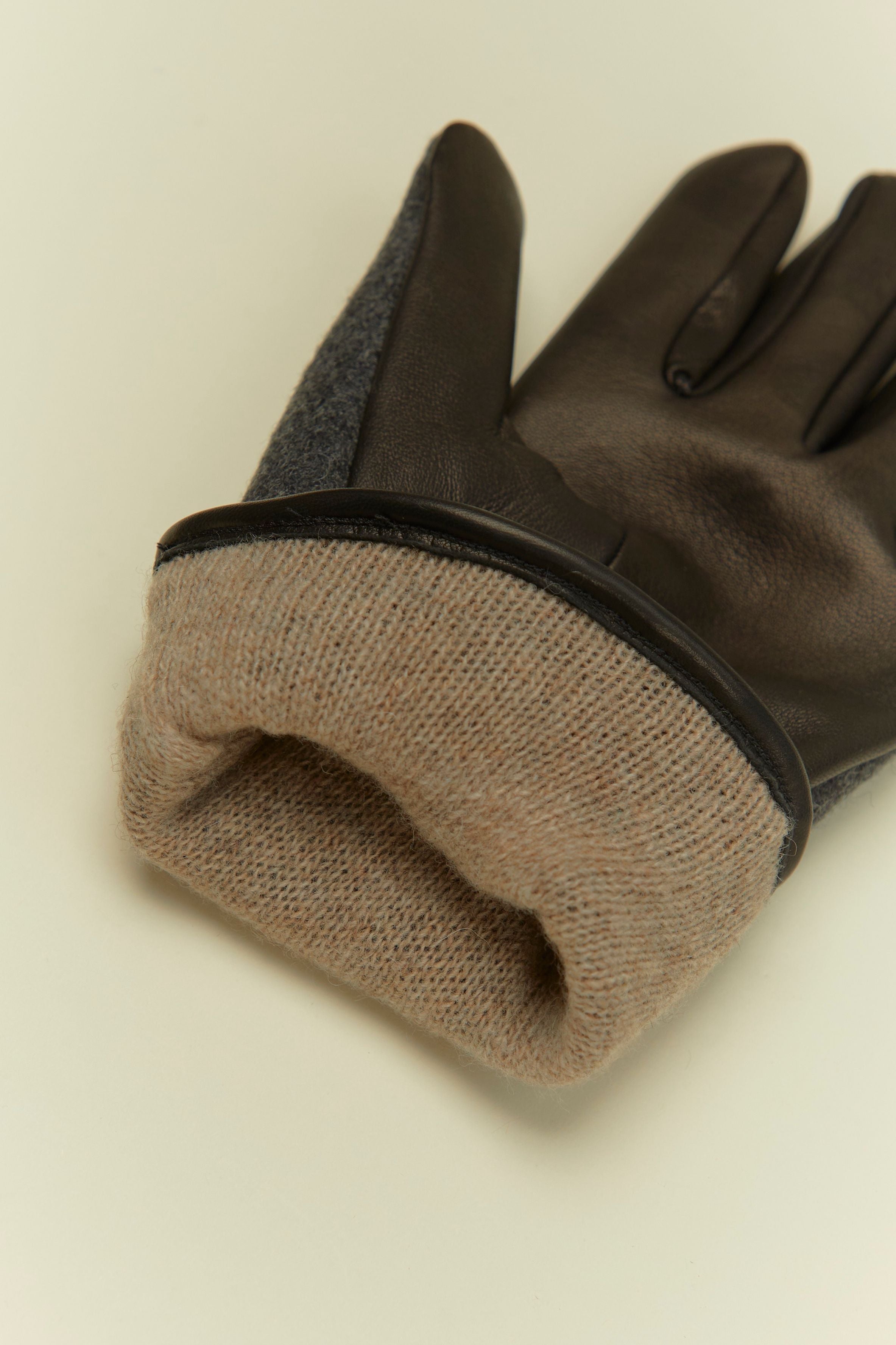 Gants Aberso en laine anthracite et cuir marron - 5