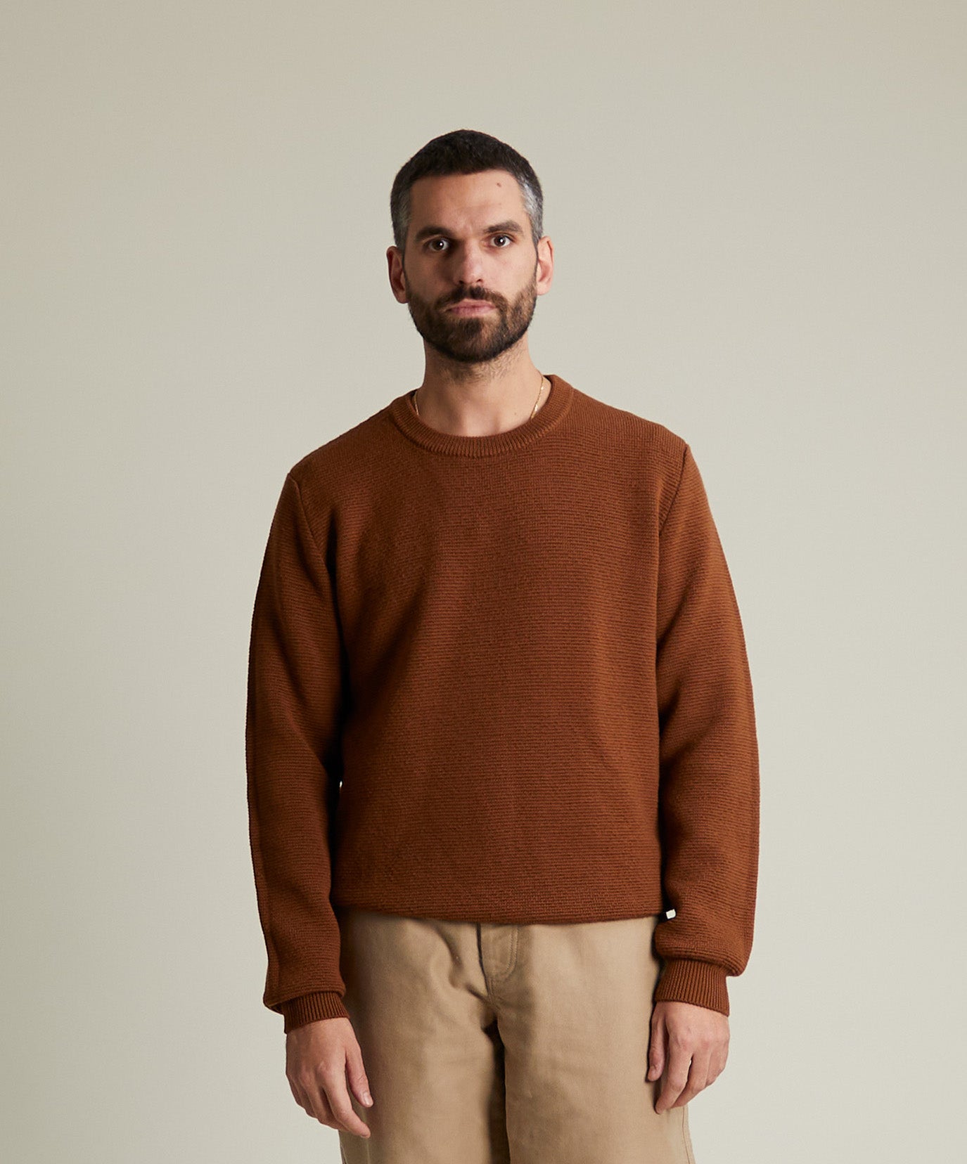 Pull Trevise cognac en laine merinos extrafine - 1