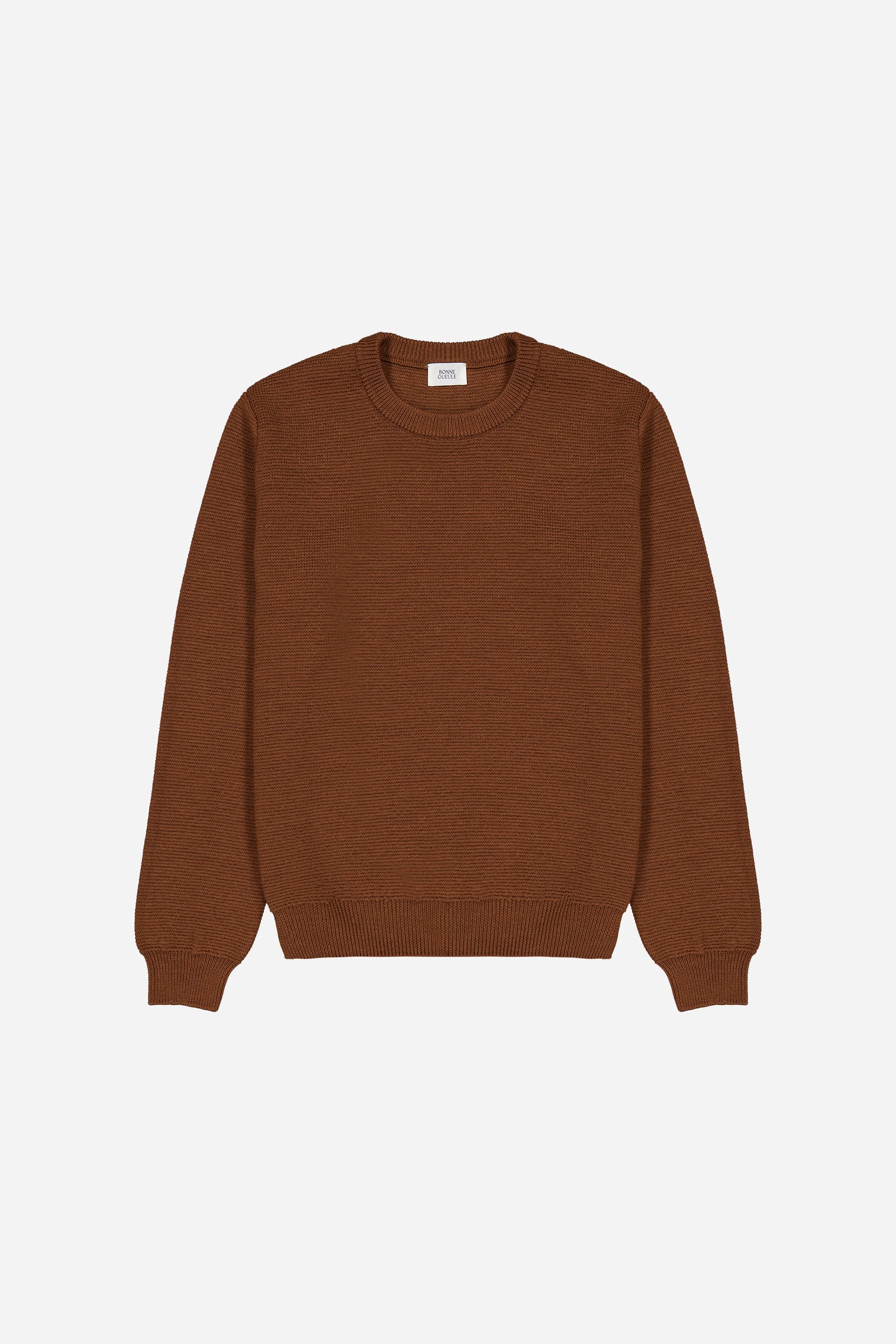 Pull Trevise cognac en laine merinos extrafine - 1