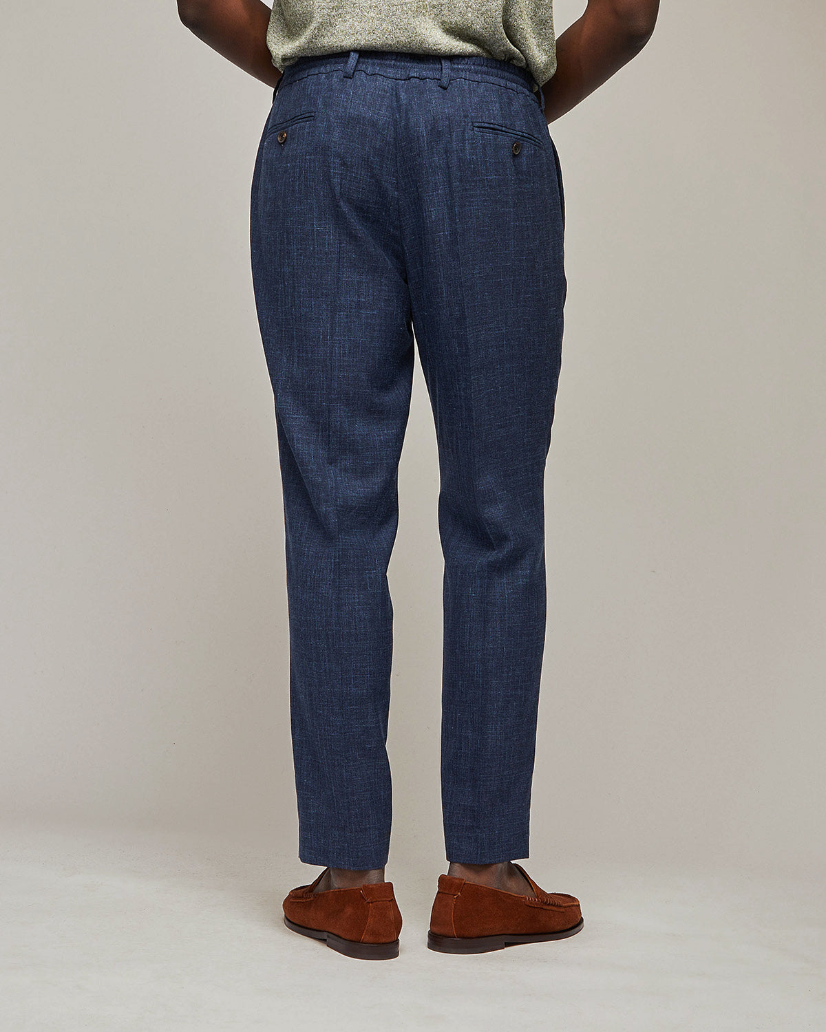 Pantalon Breno bleu en laine, soie et lin - 3