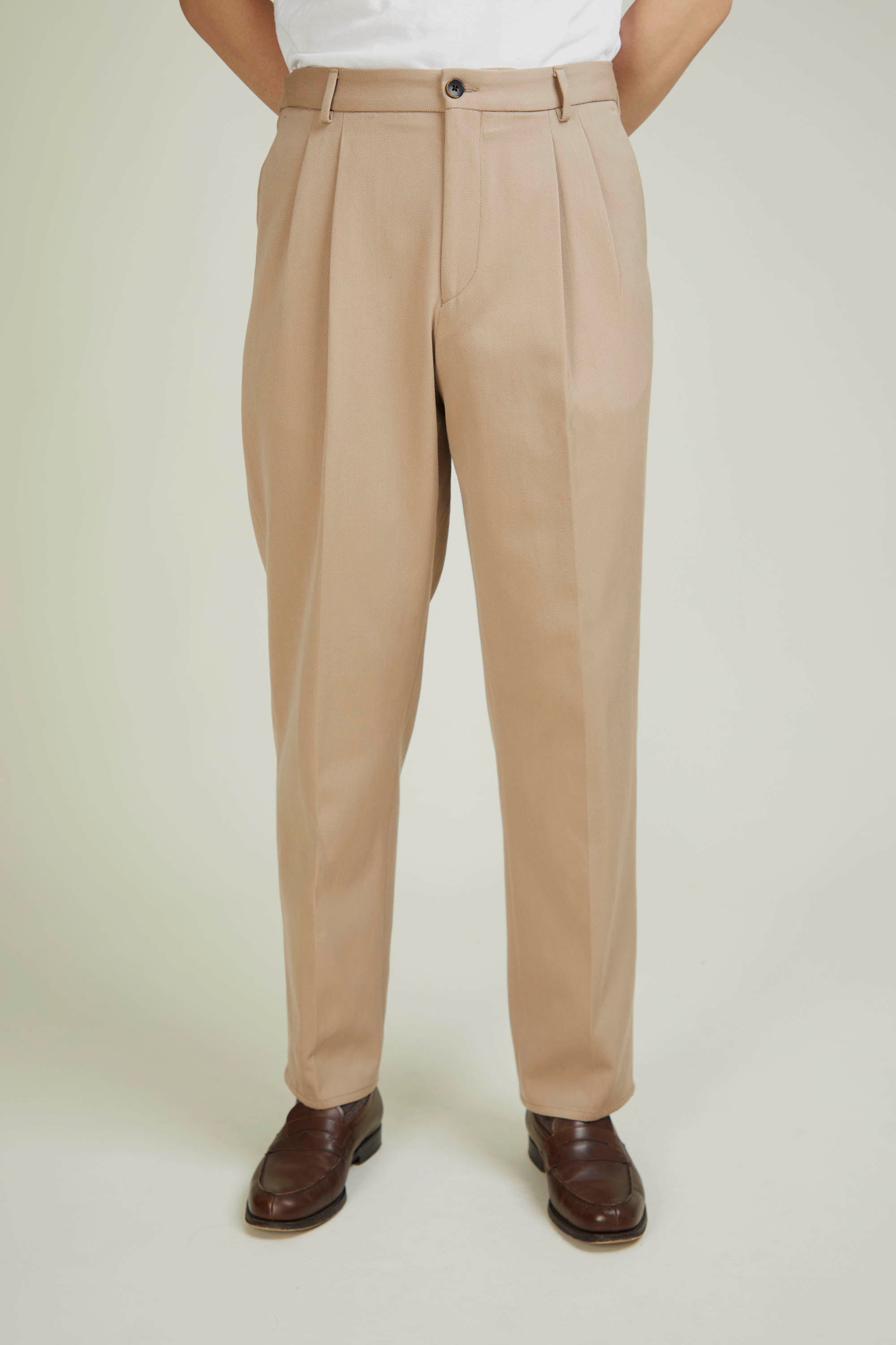 Pantalon Paris en laine et coton beige - 1